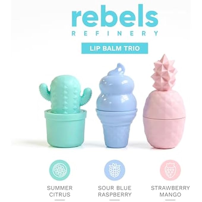 Rebels Refinery MIXED LIP BALM TRIO - 100% NATURAL & ORGANIC ALL-DAY MOISTURE CARE - SUMMER CITRUS, SOUR BLUE RASPBERRY, STRAWBERRY MANGO FLAVORS - Image 3